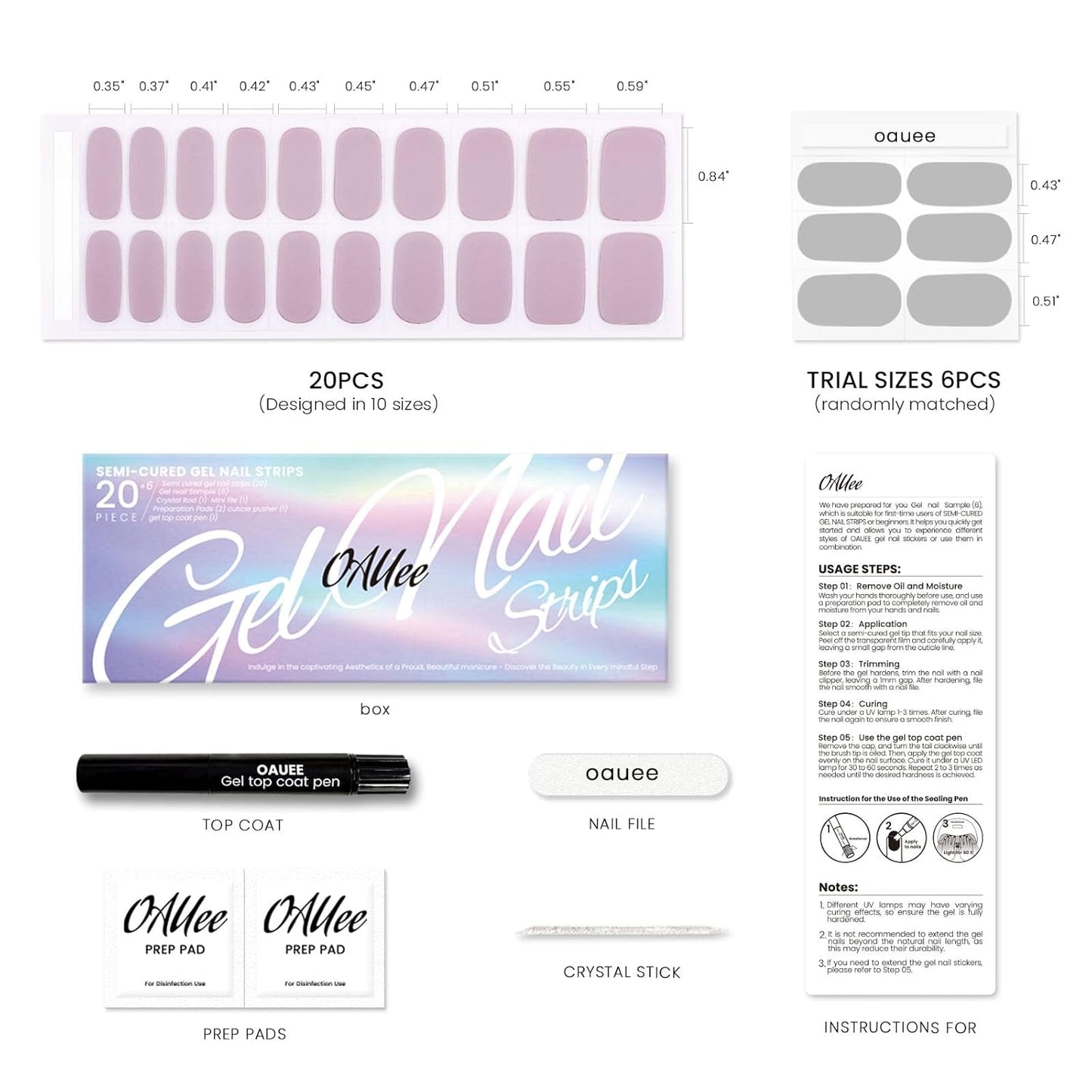 Semi Cured Gel Nail Strips | Built-In Gel Top Coat | UV Light Required | Salon Quality, Easy Application And Removal (Lilac Color)
