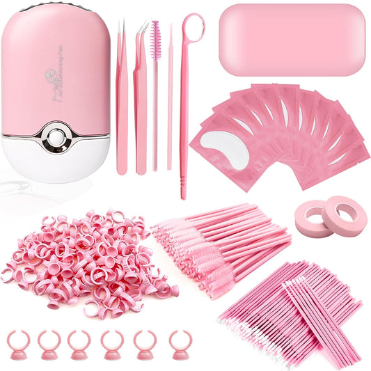 267 PCS Eyelash Extension Supplies Lash Extension Kit USB Air Conditioning Blower,Silicone Pad,Under Eye Gel Pads,Mini Makeup Mirror,Tapes,Tweezers,Glue Rings,Eyelash Brushes,Mini Applicator