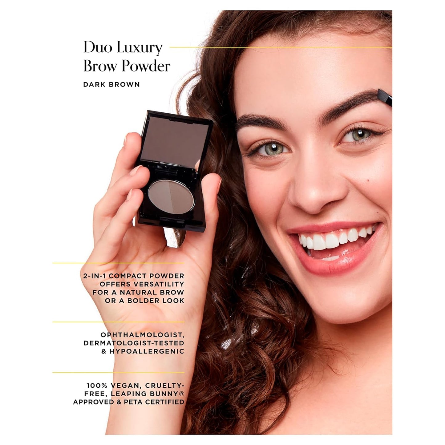 Arches and Halos Duo Luxury Brow Powder - Eyebrow Shaper and Color - Powder Compact with 2 Neutral Shades - Dark Brown - 0.1 oz