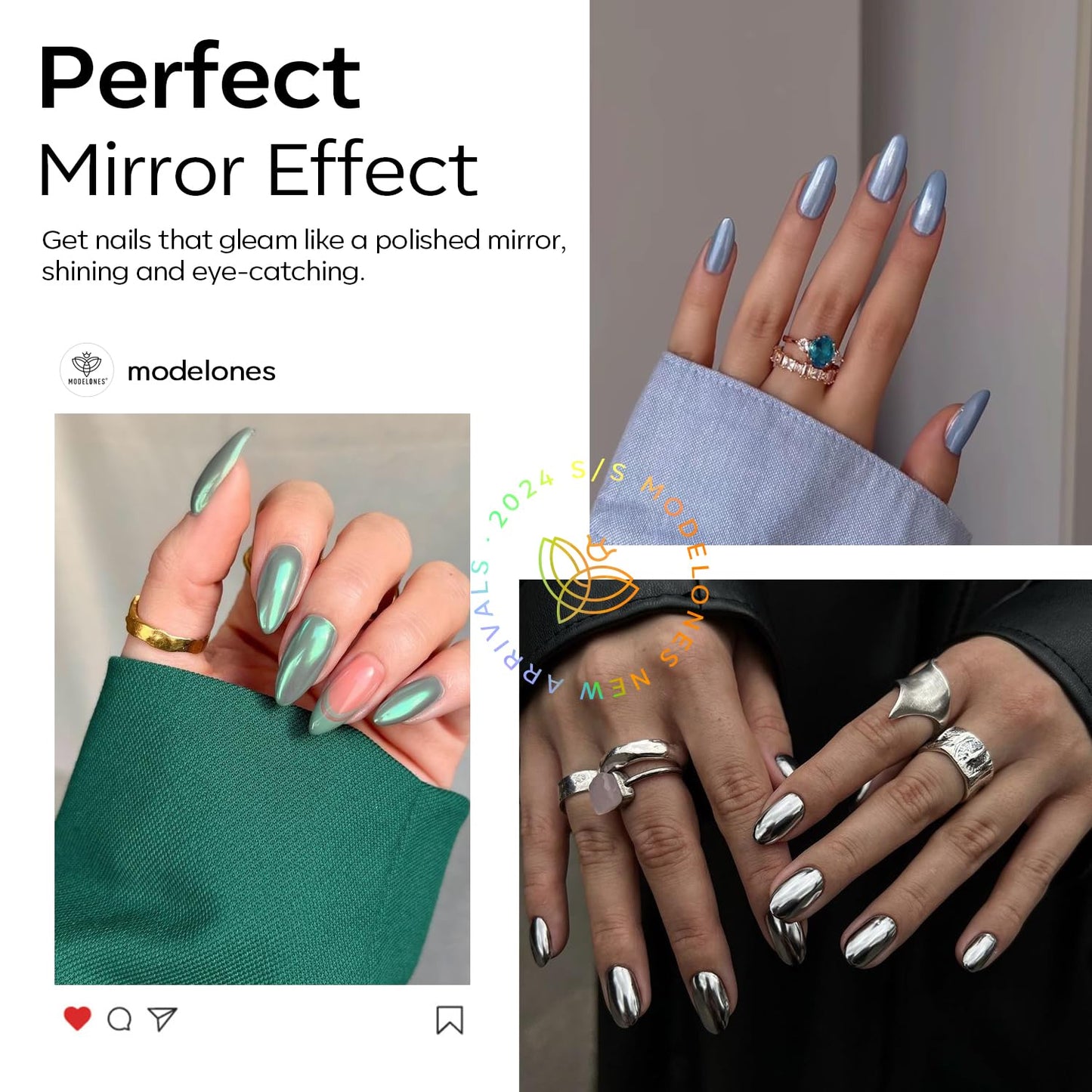 modelones Chrome Nail Powder Pearl Chrome Powder for Nail Magic White Glazed donut Chrome Nail Powder Mirror Effect Holographic Aurora Iridescent Pearlescent Manicure 4 Colors 1g or 0.5g/Jar