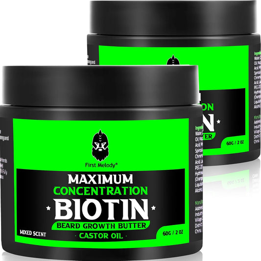 Beard Butter-Maximum Concentration Biotin,with Castor Oil and Argan & Jojoba Oils, Promotes Beard Growth, Styles, Strengthens & Softens Beards ,Unruly Beards While Relieving Itch,2 Ounce*2(2 Pack)