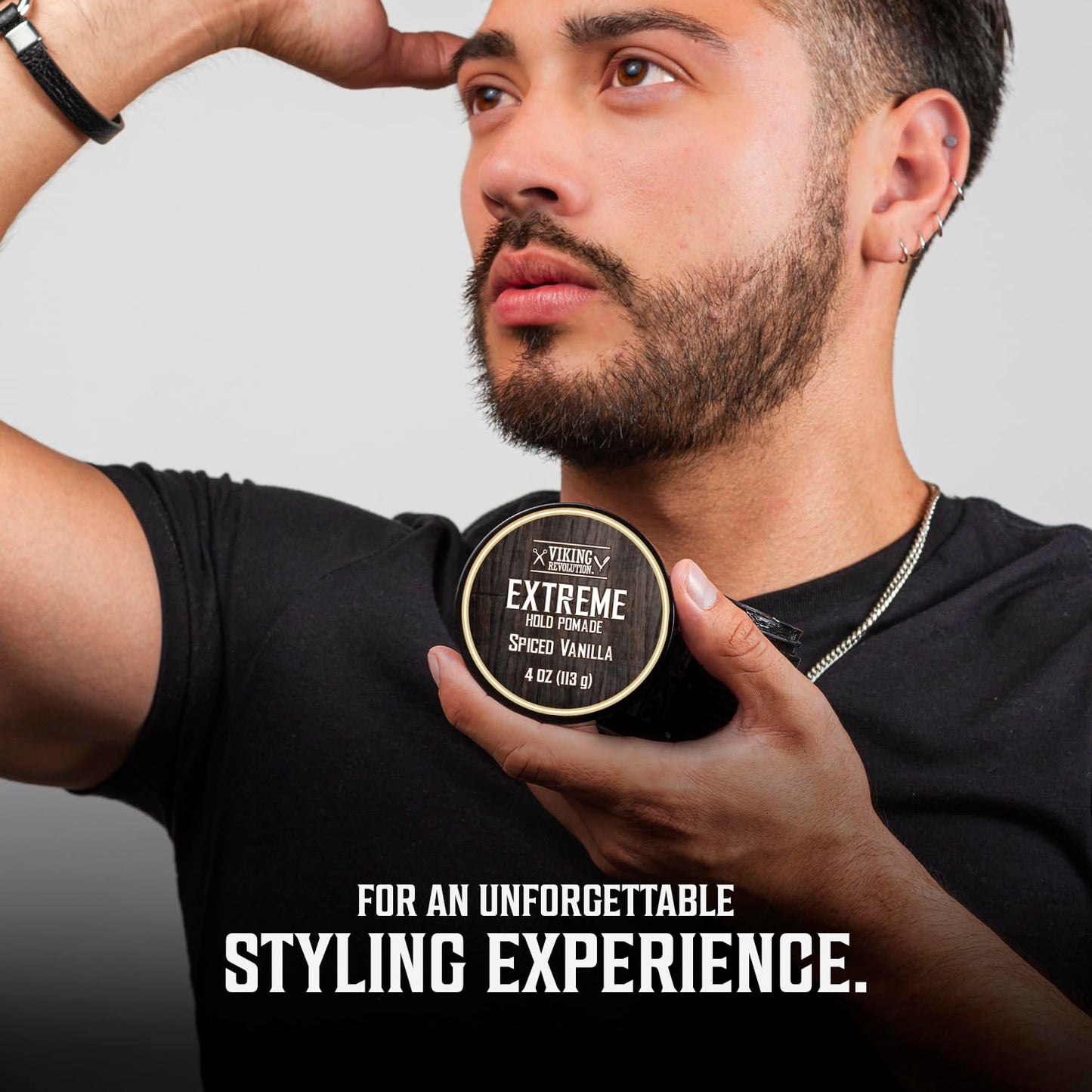 Viking Revolution Spiced Vanilla Hair Pomade for Men - Extreme Hold Hair Gel for Men - Water Based - Extra Firm Mens Hair Pomade - High Shine Mens Hair Cream (4oz)