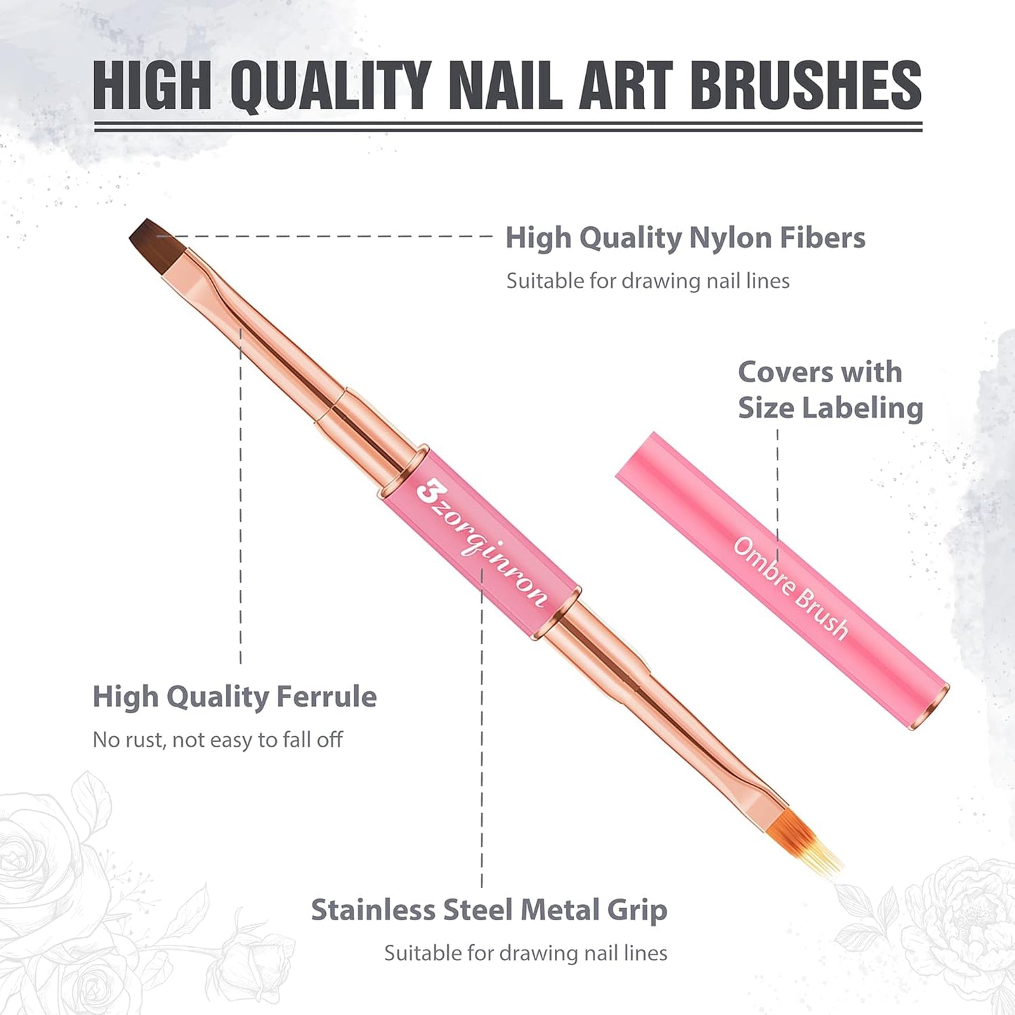 Nail Art Bushes Set, Professional 5Pcs Double-Ended Nail Brush Kit for Details, Long Lines, Ombre & 3D Design-Perfect for DIY Manicures & Salons (Pink)
