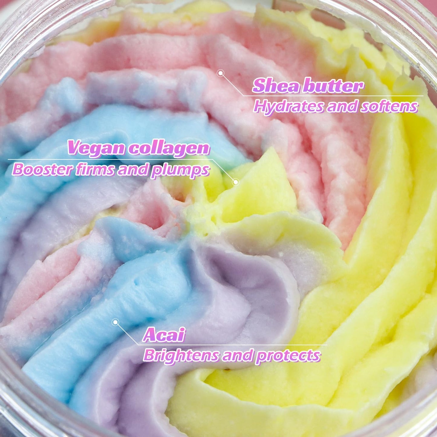 Whipped Rainbow Body Butter, Watermelon & Marshmallow, Fruity Scent, Infused with Fruit extracts, Non-Greasy,Creamy & Moisturizing Shea Butter,Nourishing Skincare for All Skin,5.6 oz