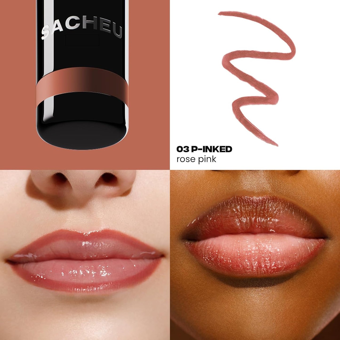 Sacheu Lip Liner STAY-N Peel Off Lip Stain — Long Lasting Matte Lip Tattoo Transfer Proof Lipstain Infused with Hyaluronic Acid & Vitamin E for All Skin Types — Vegan & Cruelty-Free, Core Bundle