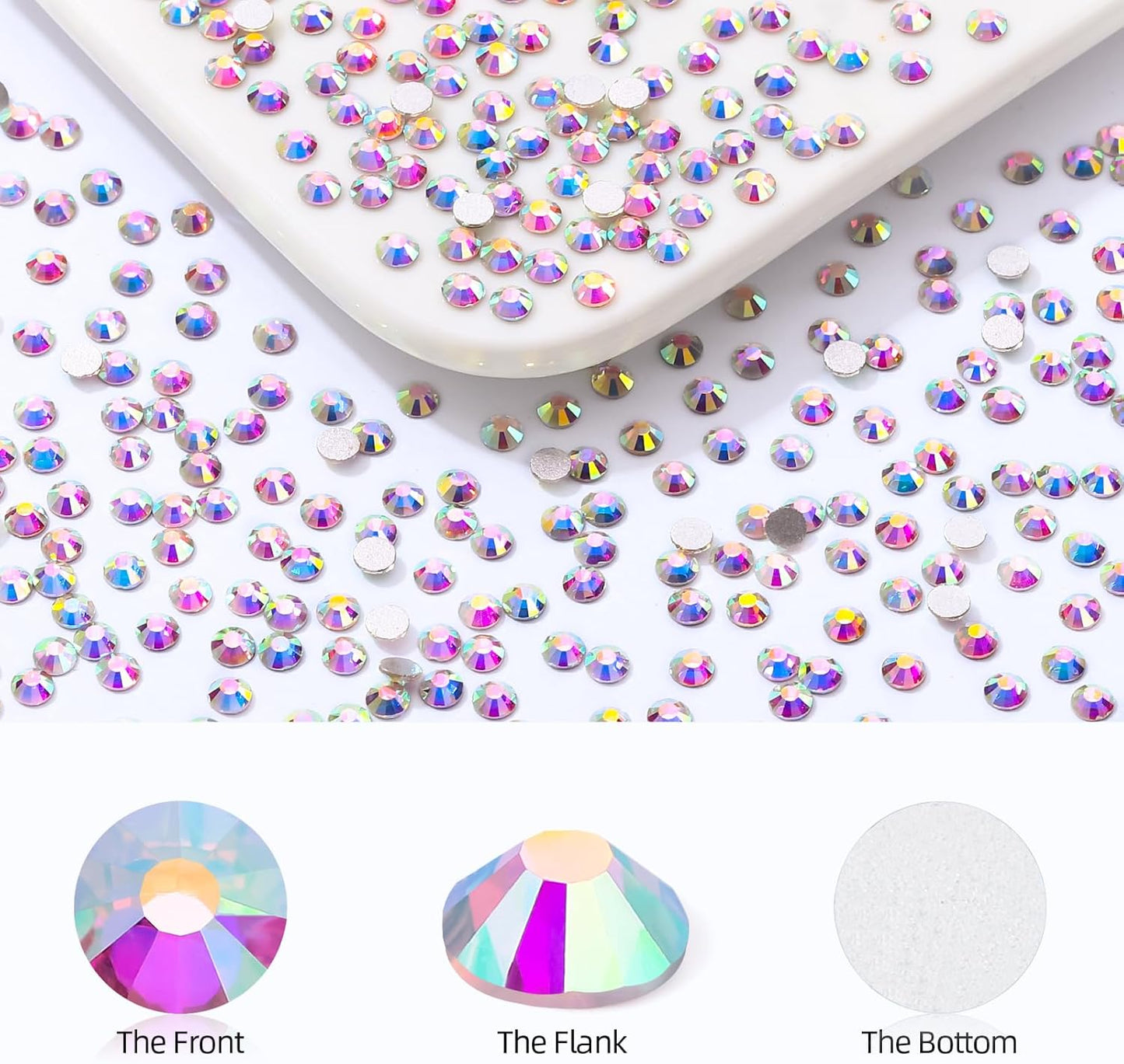 Crystal AB Flatback Rhinestones, Glass Rhinestones for Nail Art and Craft, Glue Fix, Loose Crystal Gemstones(Crystal AB, SS6, 2880pcs, 1.9-2.0mm)