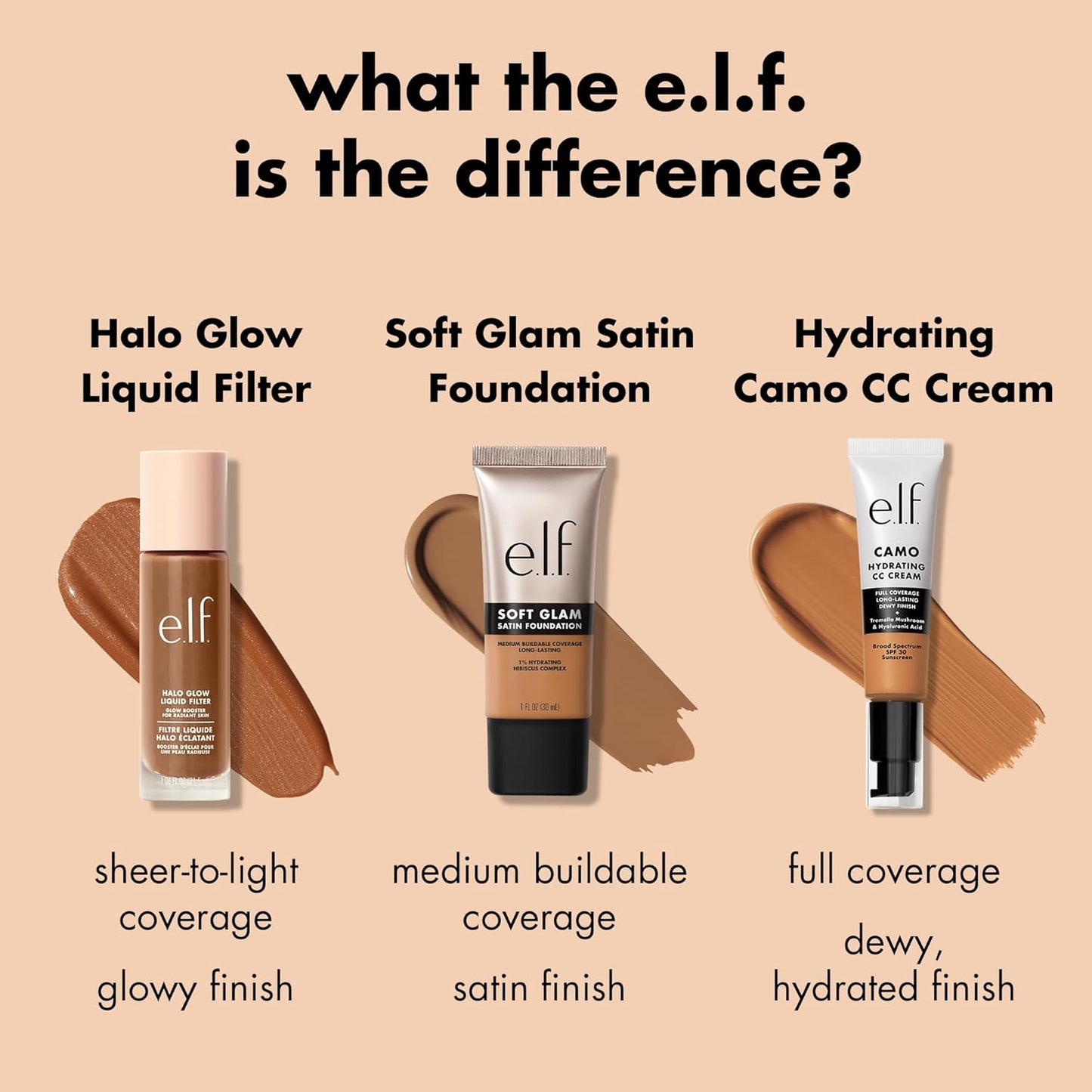 e.l.f. Soft Glam Foundation, Medium Coverage, Long-Lasting & Buildable Foundation For A Smooth, Satin Finish, Vegan & Cruelty-Free, 43 Tan Cool