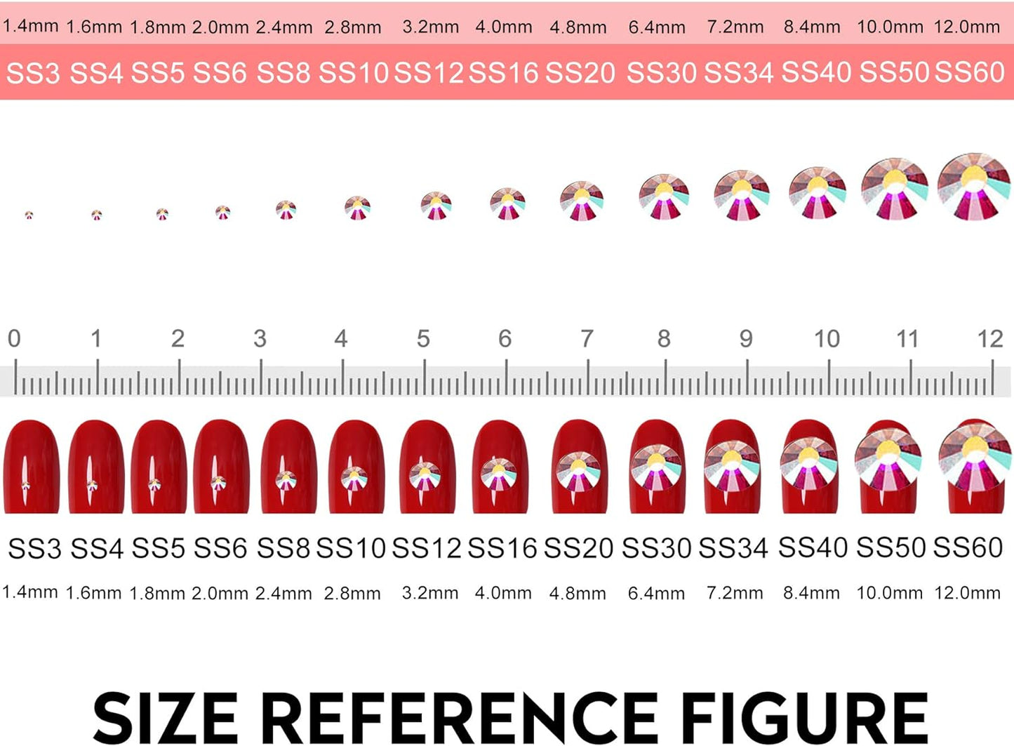 3456pcs Flatback Rhinestones Glass Charms Diamantes Gems Stones for Nail Art 6 Size ss4~ss12 Crystal AB