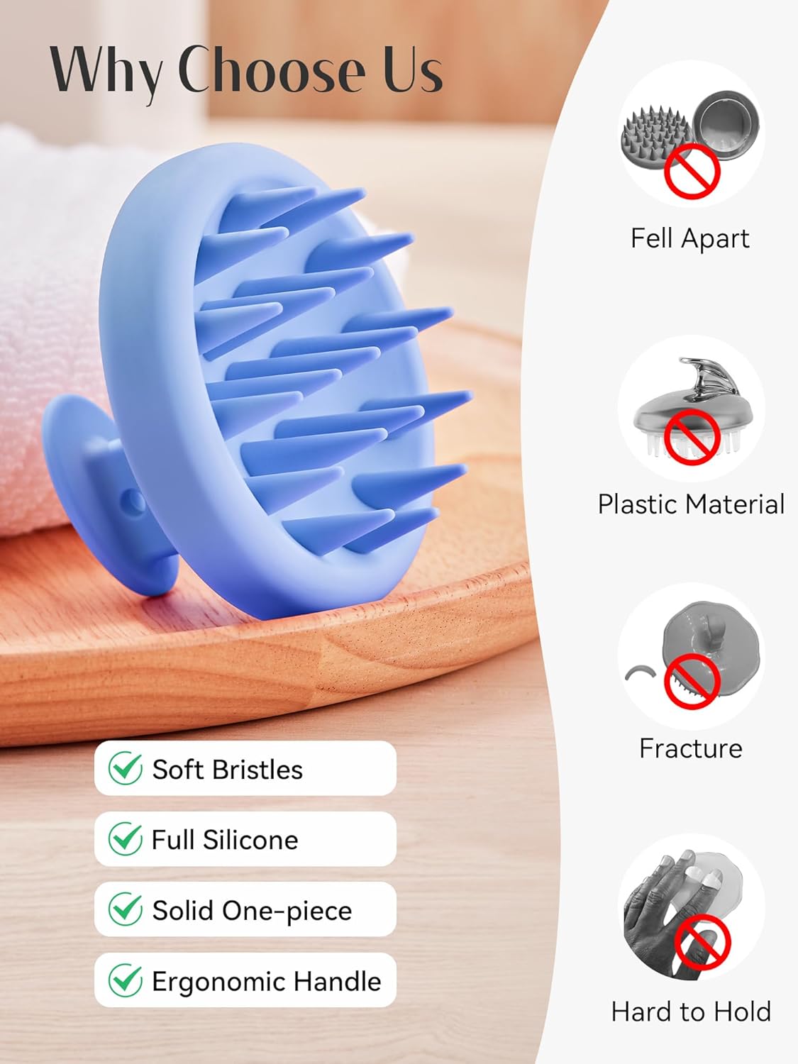HEETA Scalp Massager Hair Growth, Scalp Scrubber with Soft Bristles, Integrated Silicone Design, Scalp Exfoliator for Dandruff Removal & Relax Scalp, Shampoo Brush Fit Wet Dry Hair Use, Blue