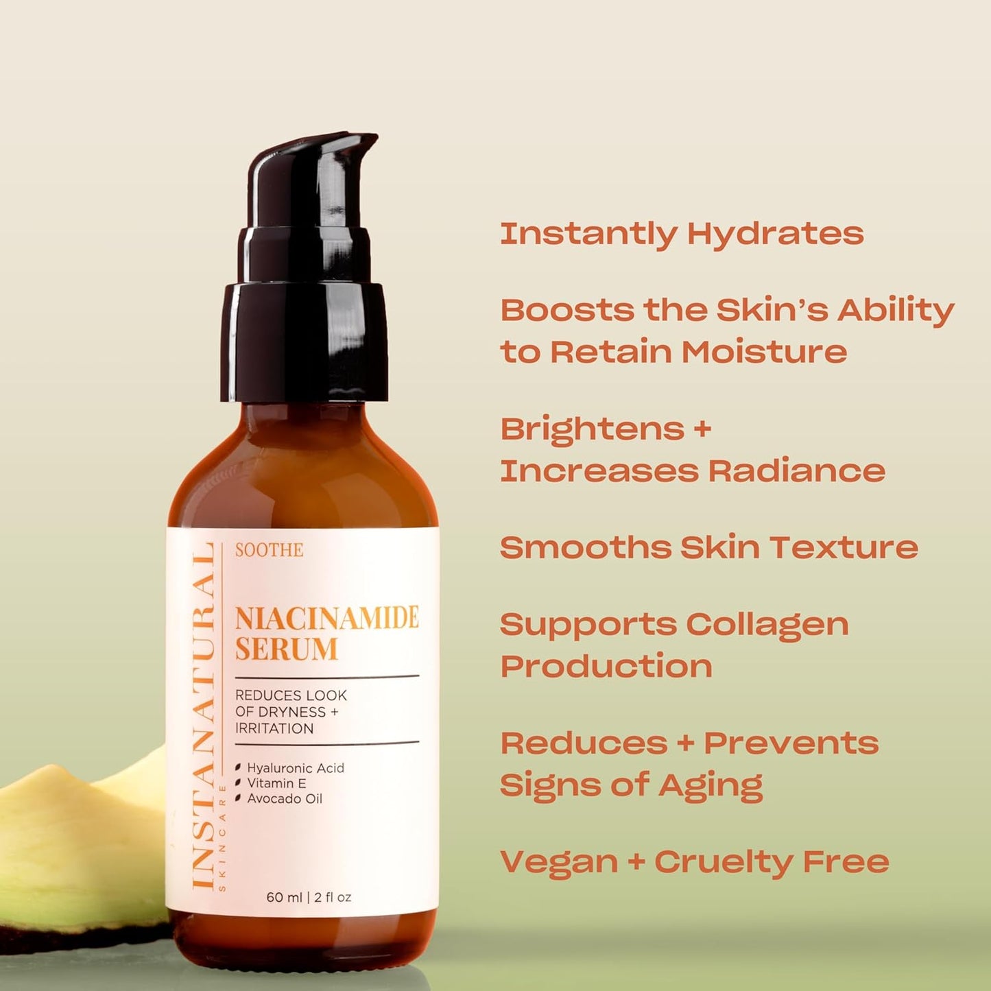 InstaNatural Niacinamide Face Serum, Hydrates, Soothes, Reduces Irritation, Redness, Lines, Wrinkles, and Other Signs of Aging, with Hyaluronic Acid and Vitamin E, 2 Fl Oz