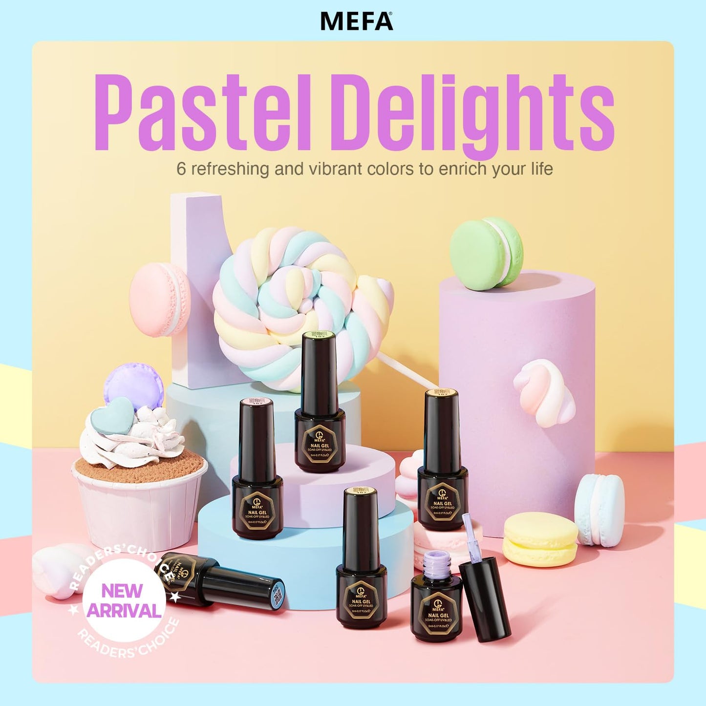 MEFA Macaron Gel Nail Polish Set 6 Colors, Spring Summer Pastel Soft Green Light Blue Coral Peach Lilac Purple Pale Creamy Shades Popular Nail Art Design Salon at Home DIY Manicure Gifts for Women