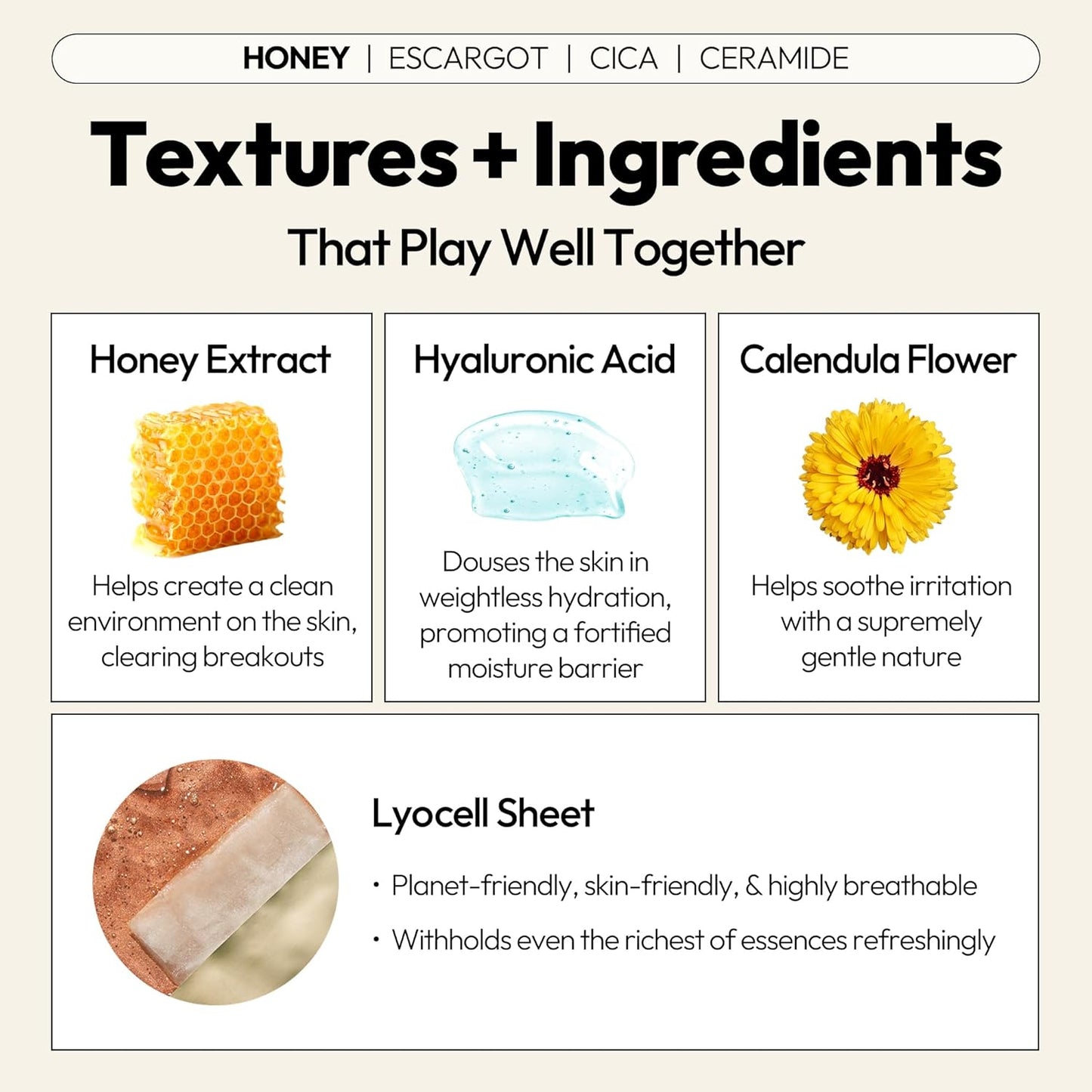 LAPCOS Skin Barrier Repair Sheet Mask Variety Pack – Escargot, Cica, Ceramide, Honey 4 Types of Face Mask Set – Daily Korean Skin Care w/Snail Mucin, Centella Asiatica & Niacinamide (12 ea)