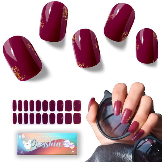 Semi Cured Gel Nail Strips, 20 pcs Nail Wraps, Glaze Stickers, Salon Quality French Manicure, Full Decal Gel Polish Strips, Long Lasting SCG, Easy on, UV Required (Scarlet Sparkle)