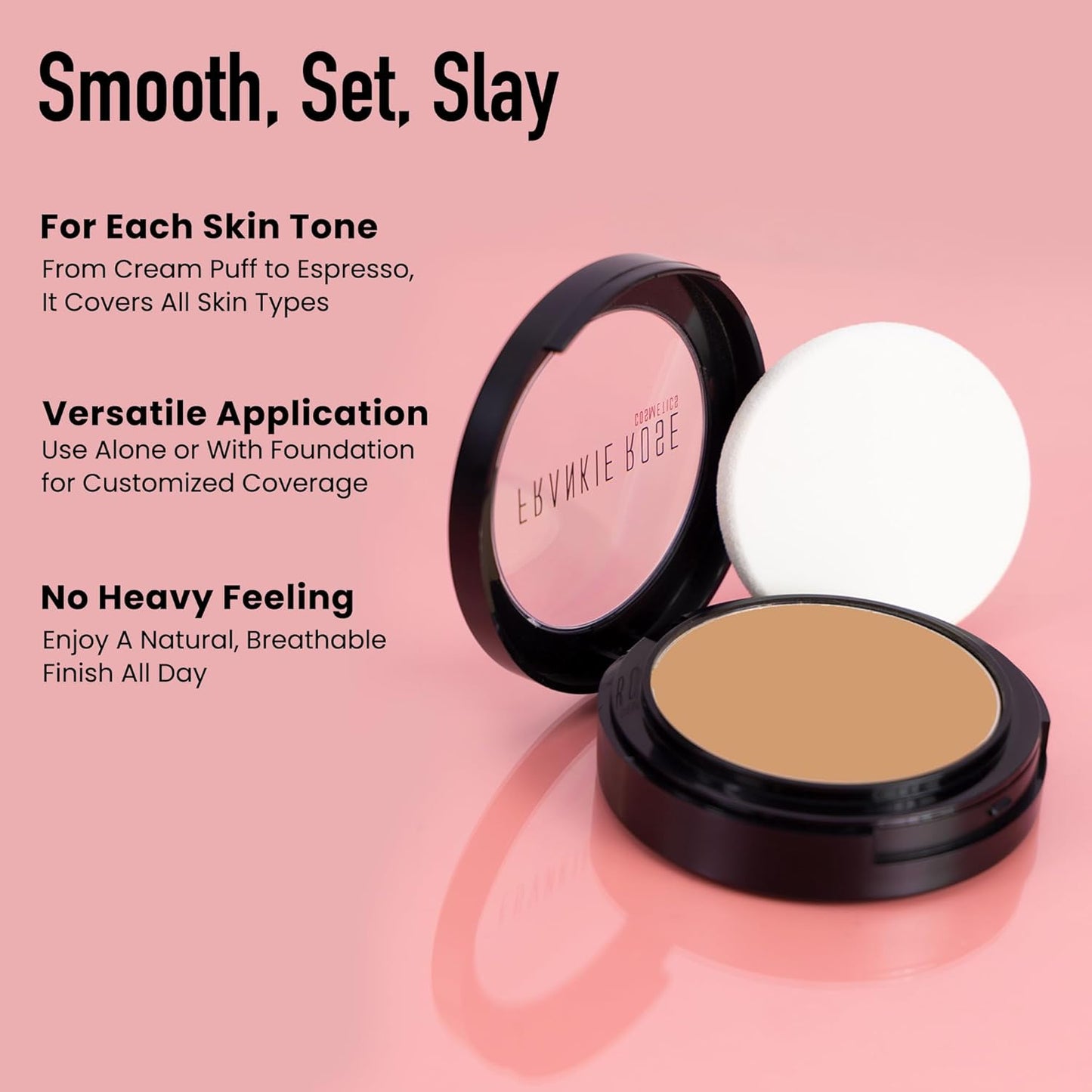 Frankie Rose Cosmetics Powder Foundation – Full Coverage Face Powder For Pores & Imperfections, Evens Out Skin Tone & Shine-Control | 58 Grams (Olive)