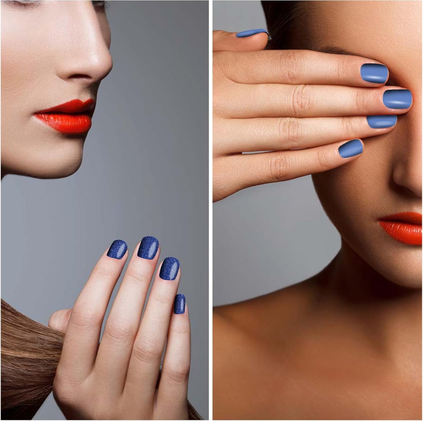 SILPECWEE 16 Sheets Blue Nail Wraps for Women Glitter Solid Color Nail Polish Stickers Stick on Nail Polish Strips Gel Nail Strips Self Adhesive Fingernail Manicure Design with Nail File