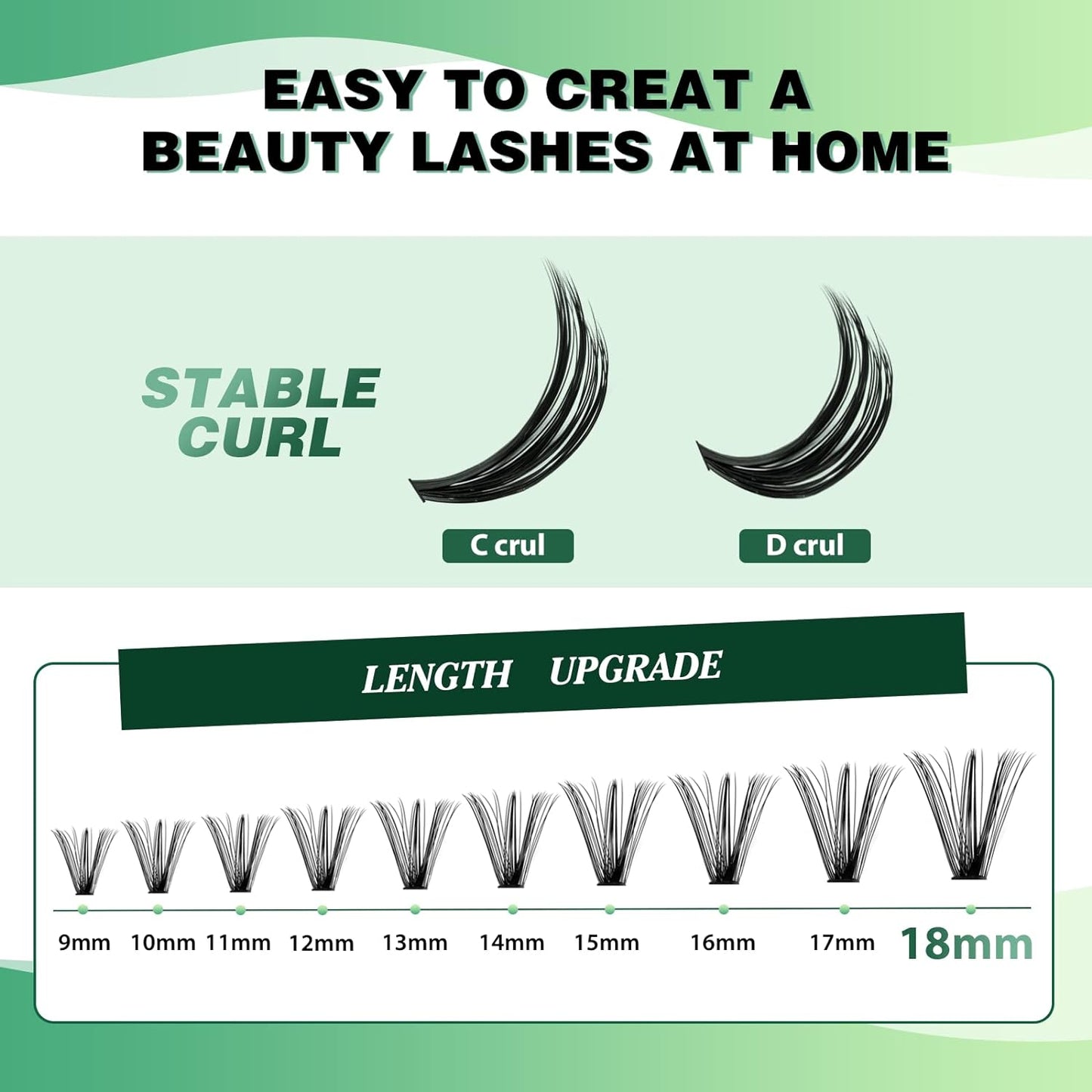 Lash Clusters 300pcs Individual Lashes 40D 0.07D Curl 17mm DIY Eyelash Extension KEYYOU Large Tray Volume Soft&Natural Cluster Lashes(40D-0.07D,17）