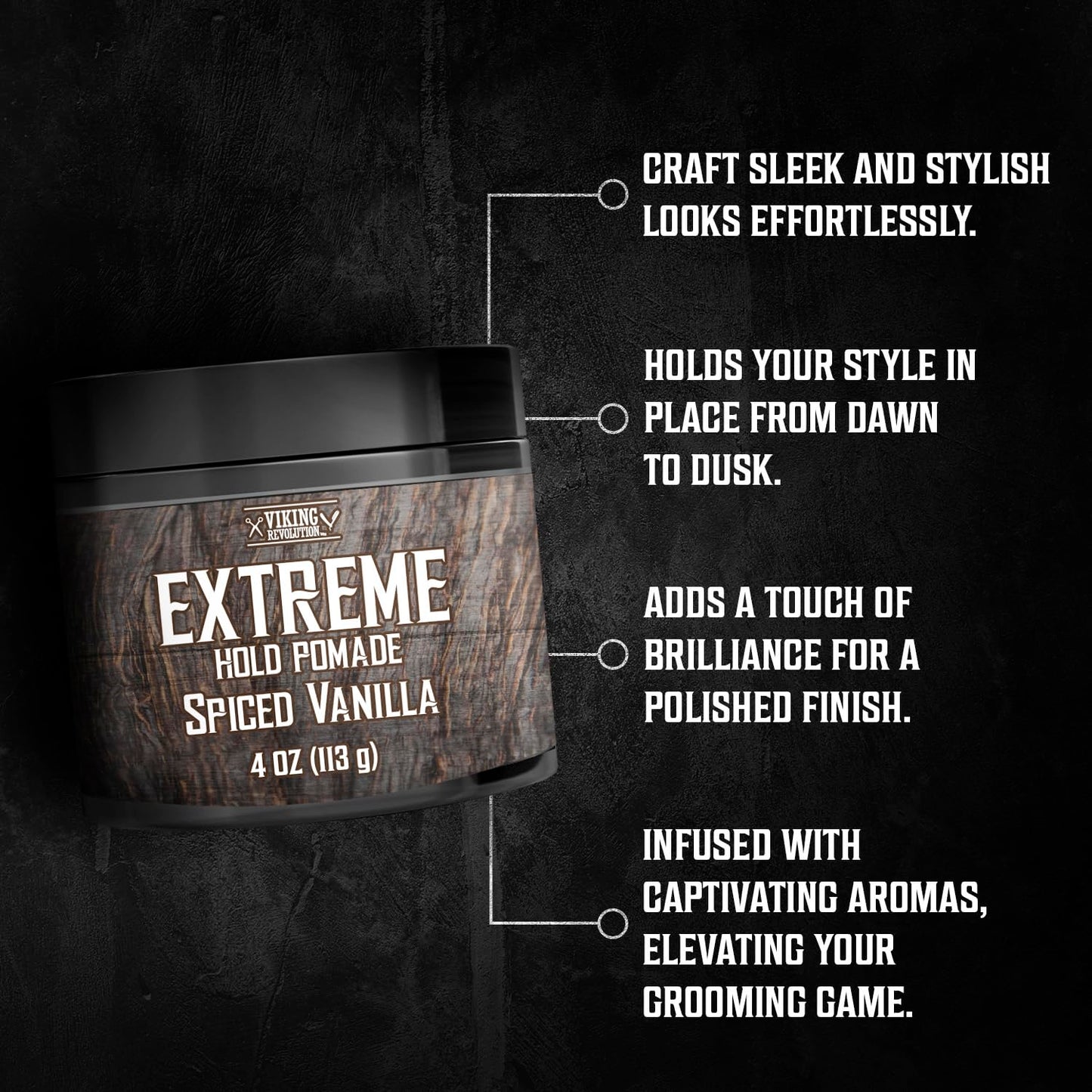 Viking Revolution Spiced Vanilla Hair Pomade for Men - Extreme Hold Hair Gel for Men - Water Based - Extra Firm Mens Hair Pomade - High Shine Mens Hair Cream (4oz)