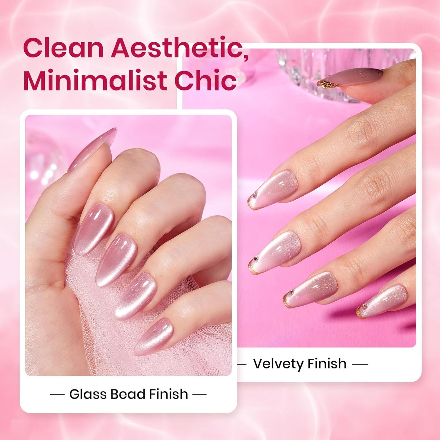 Beetles Cat Eye Gel Nail Polish Set - Nude Reflection Wedding Cat Eye Gel Polish Set, 6 Colors Silver Nude Pink Brown Neutral Mirror Shine Finish with Magnet Soak Off UV Manicure Salon Gift for Women