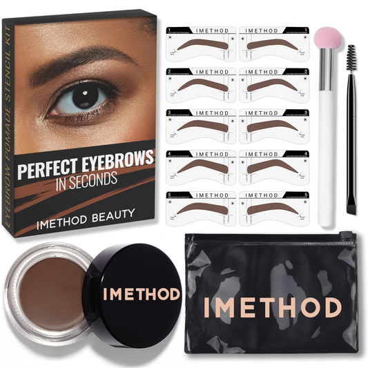 iMethod Eyebrow Stamp and Eyebrow Stencil Kit - Eye Brow Stamping Kit, Brow Stamp Trio Kit, Brow Stencil and Stamp Eyebrow Kit, Perfect Bushy Eyebrows, Reddish Brown