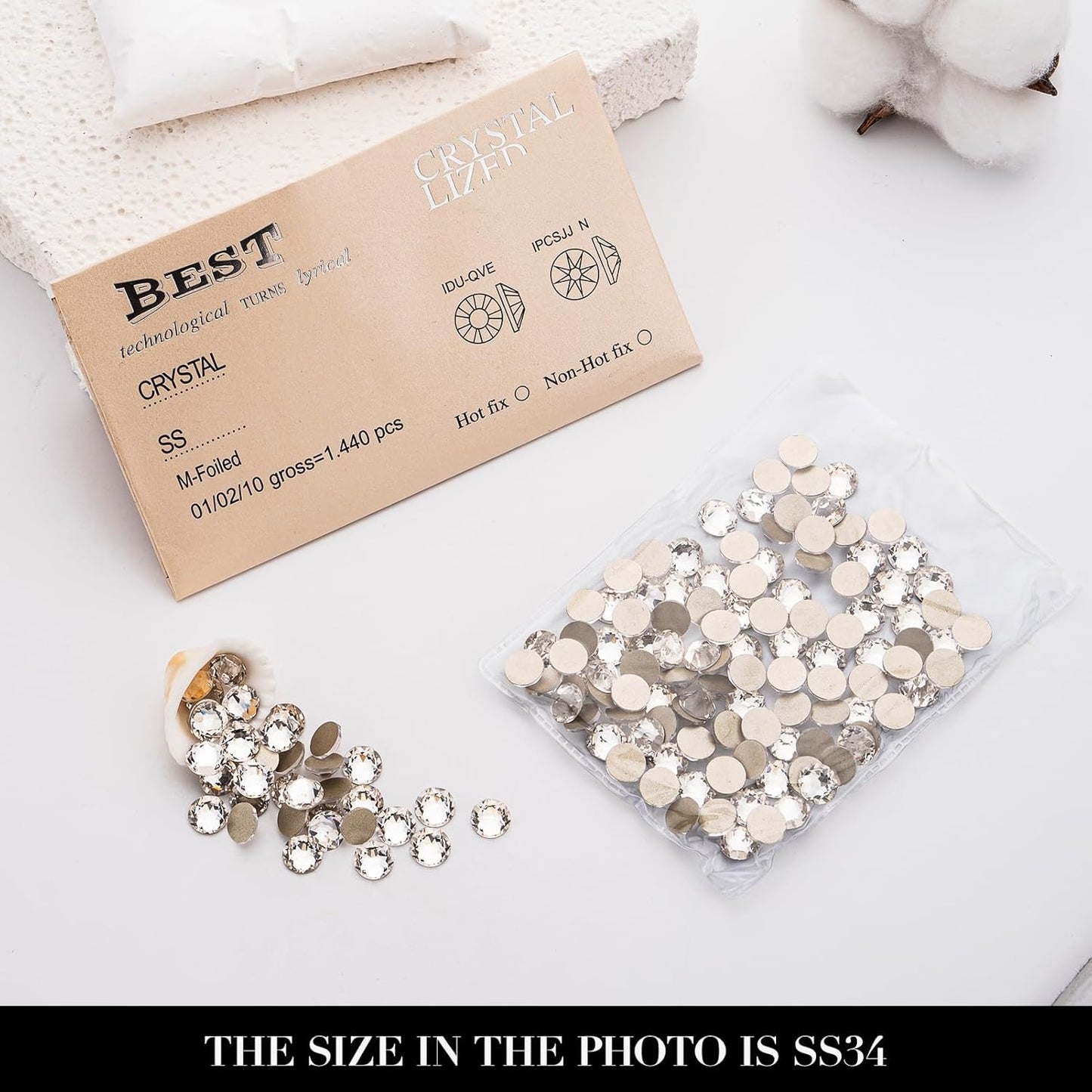 Novani Clear Rhinestones 288pcs Flat Back Round Rhinestone Style 2088 Sparkly Crystal Gemstones for Nail Art and Crafting SS34,7.1-7.3mm