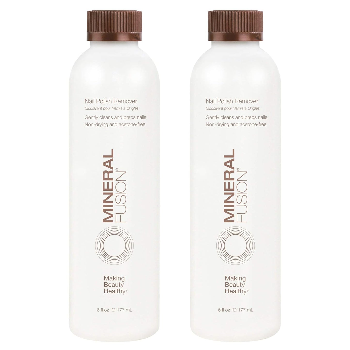 Mineral Fusion Acetone Free Nail Polish Remover, Gentle, Non-Drying, Regular & Gel Polish, 6 fl oz (2 Pack), Vegan & Cruelty-Free Nail Care for Women and Men