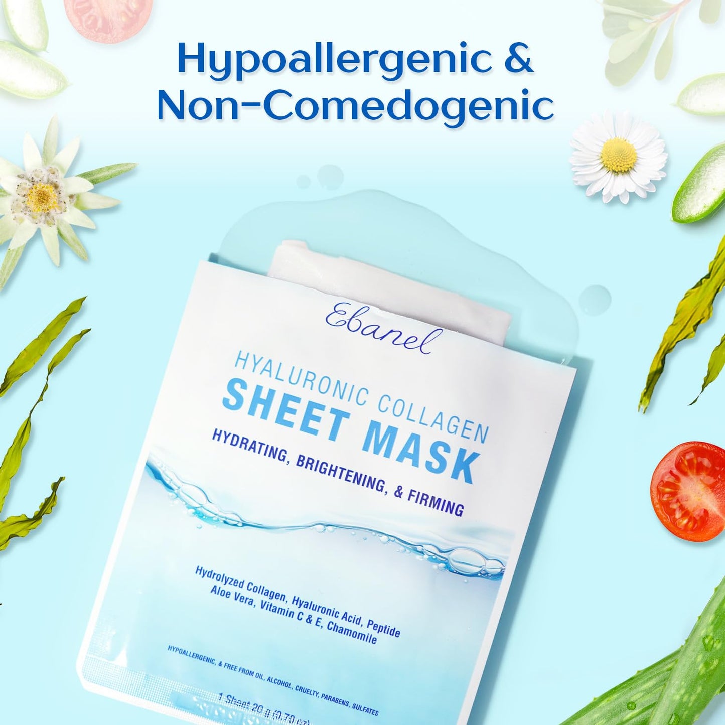 Ebanel 40 Pack Collagen Face Mask with Hyaluronic Acid, Vitamin C, Peptide, Aloe, Instant Brightening Hydrating Face Masks Skincare Korean Sheet Mask, Skin Firming, Lifting Anti Aging Facial Masks