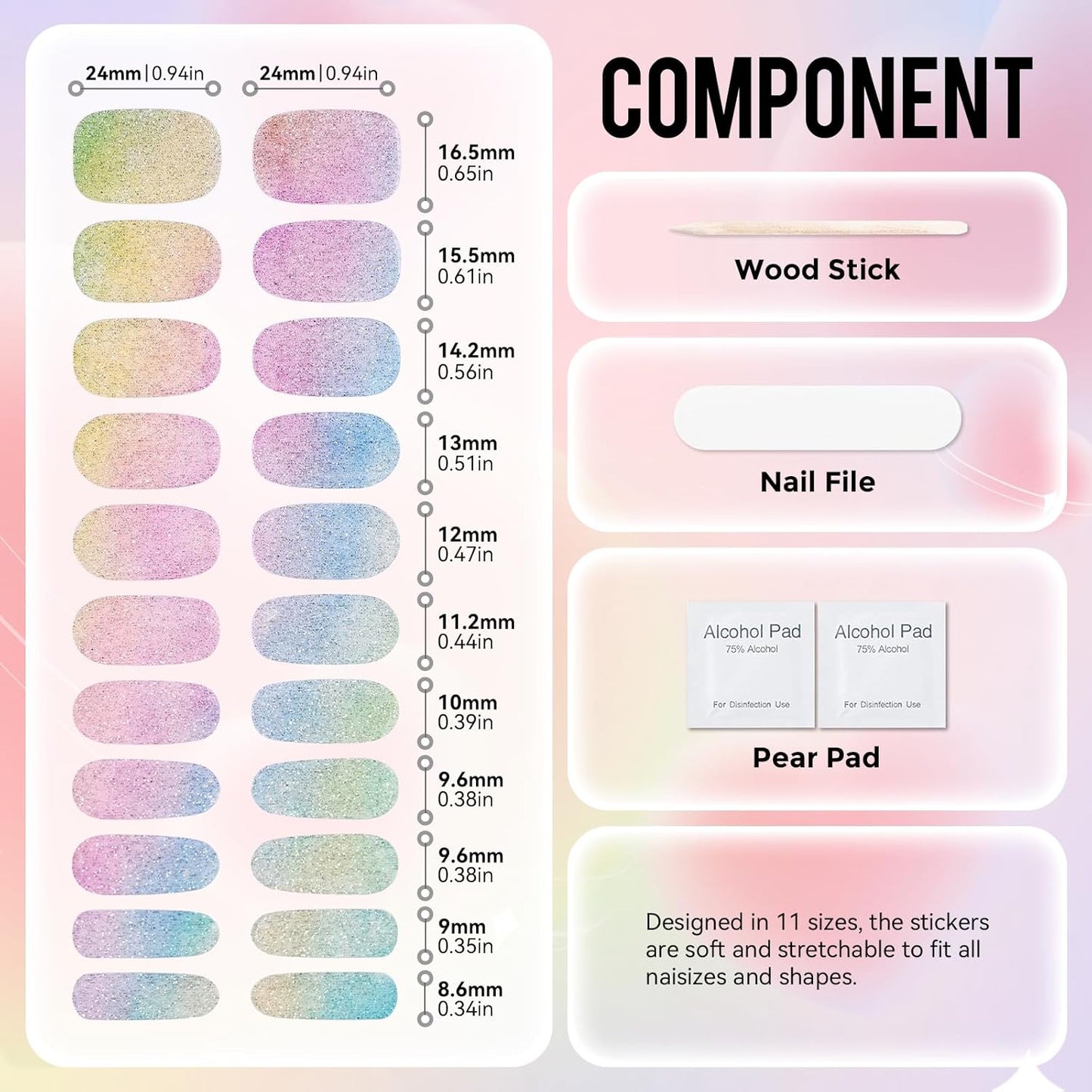 Gloss Nail Strips|Uv Free|22 Pcs,Gel Nail Stickers|Long Lasting Two Weeks and Easy to Apply&Remove|Fluid Gradient 1