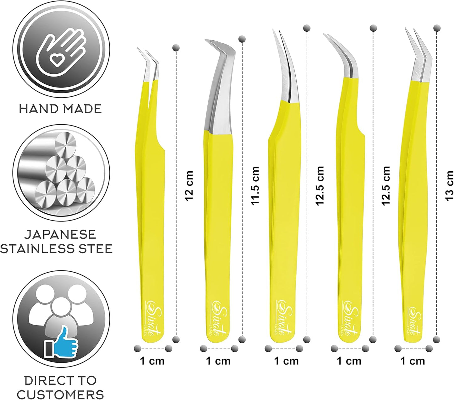 SIVOTE Eyelash Extension Tweezers for Classic & Volume Lashes, 5-Pack, Yellow