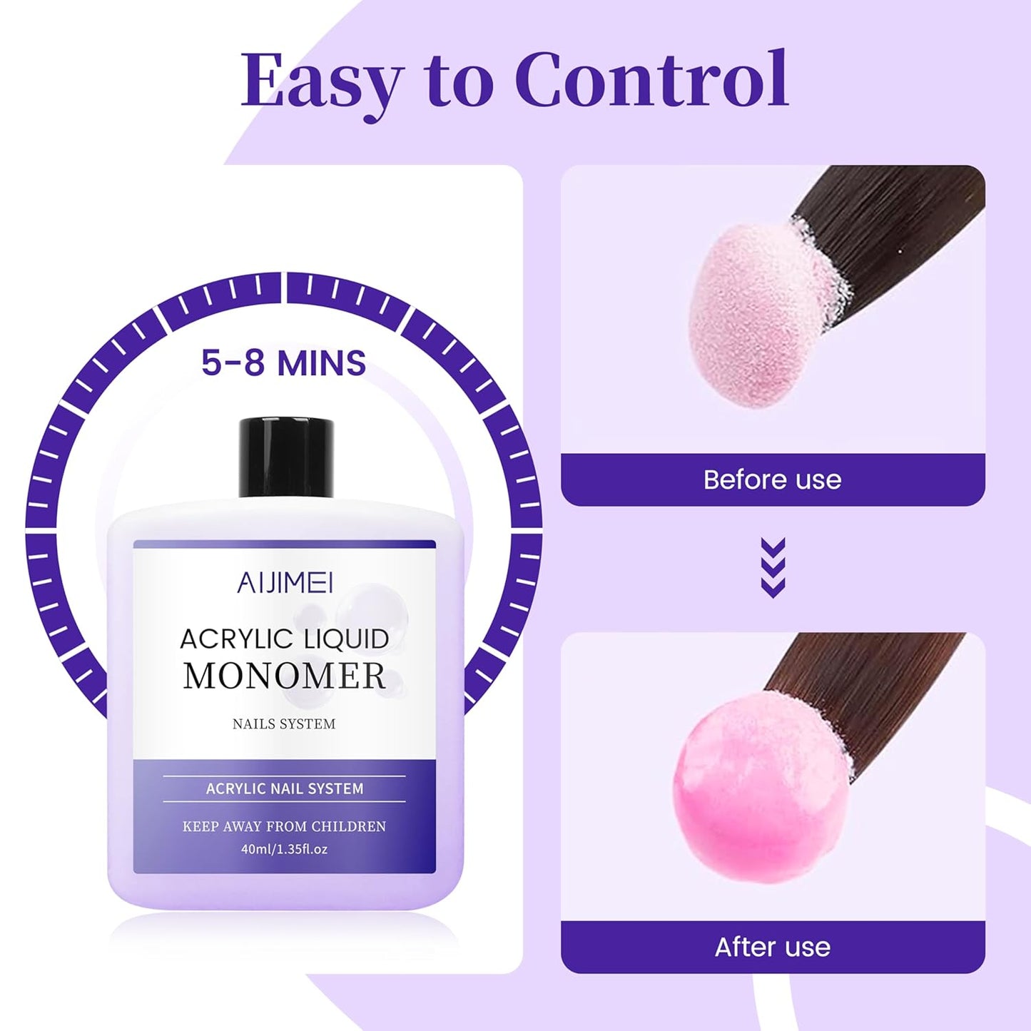 AIJIMEI Acrylic Liquid Monomer for Long Lasting 40ml Acrylic Liquid Professional Nail Art Supplies Suitable for Salon and Home (1pcs)