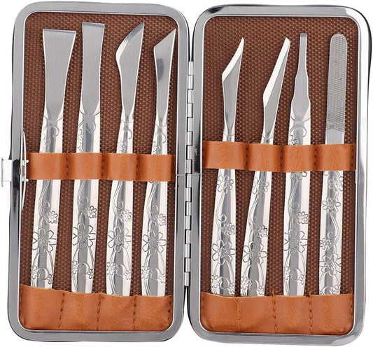 Pedicure Knife Set for Feet, 8Pcs Nail Knife for Ingrown Nails, Stainless Steel Podiatry Tools Professional with PU Leather Box, Callus Scraper Set for Care Feet Grooming