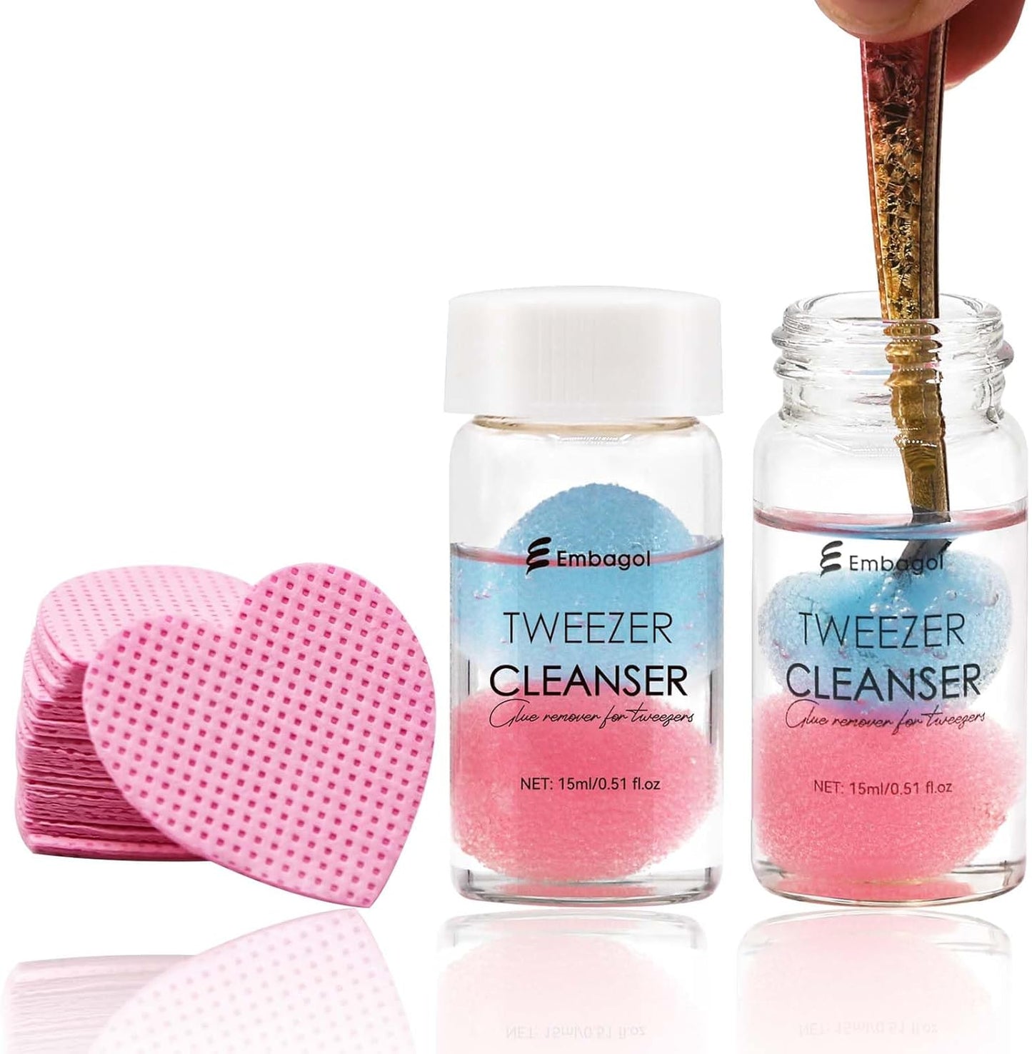 Tweezer Cleanser for Eyelash Extensions with Nail Wipes Lint Free Glue wipes Tweezers Glue Remover Liquid for Lash Tools with 2 Spongeballs Kit(2 Bottles Cleanser+1 Glue Wipes)