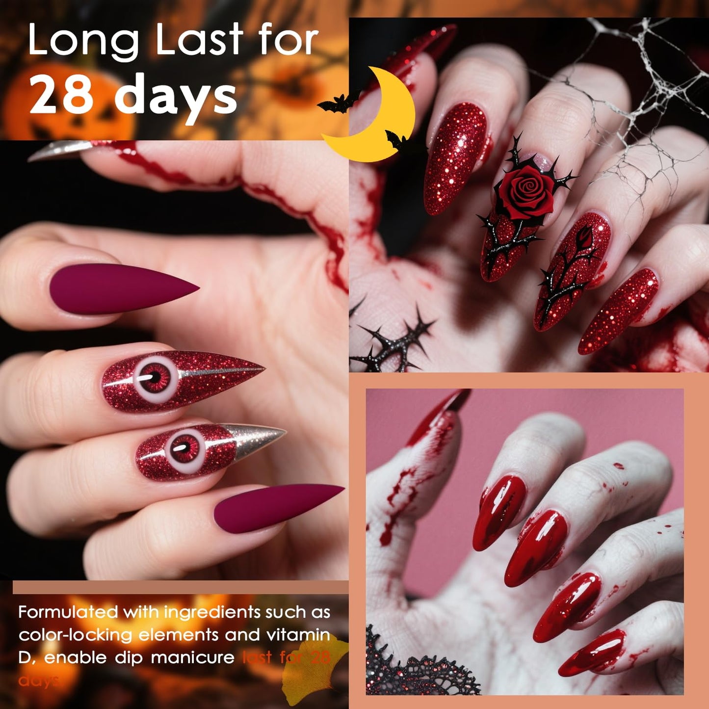 Lavender Violets 22pcs Halloween Dip Powder Nail Kit 16 Colors Red Brown Gold Green with Dip Powder Liquid Perfect Gift for Women Nail Art DIY M967