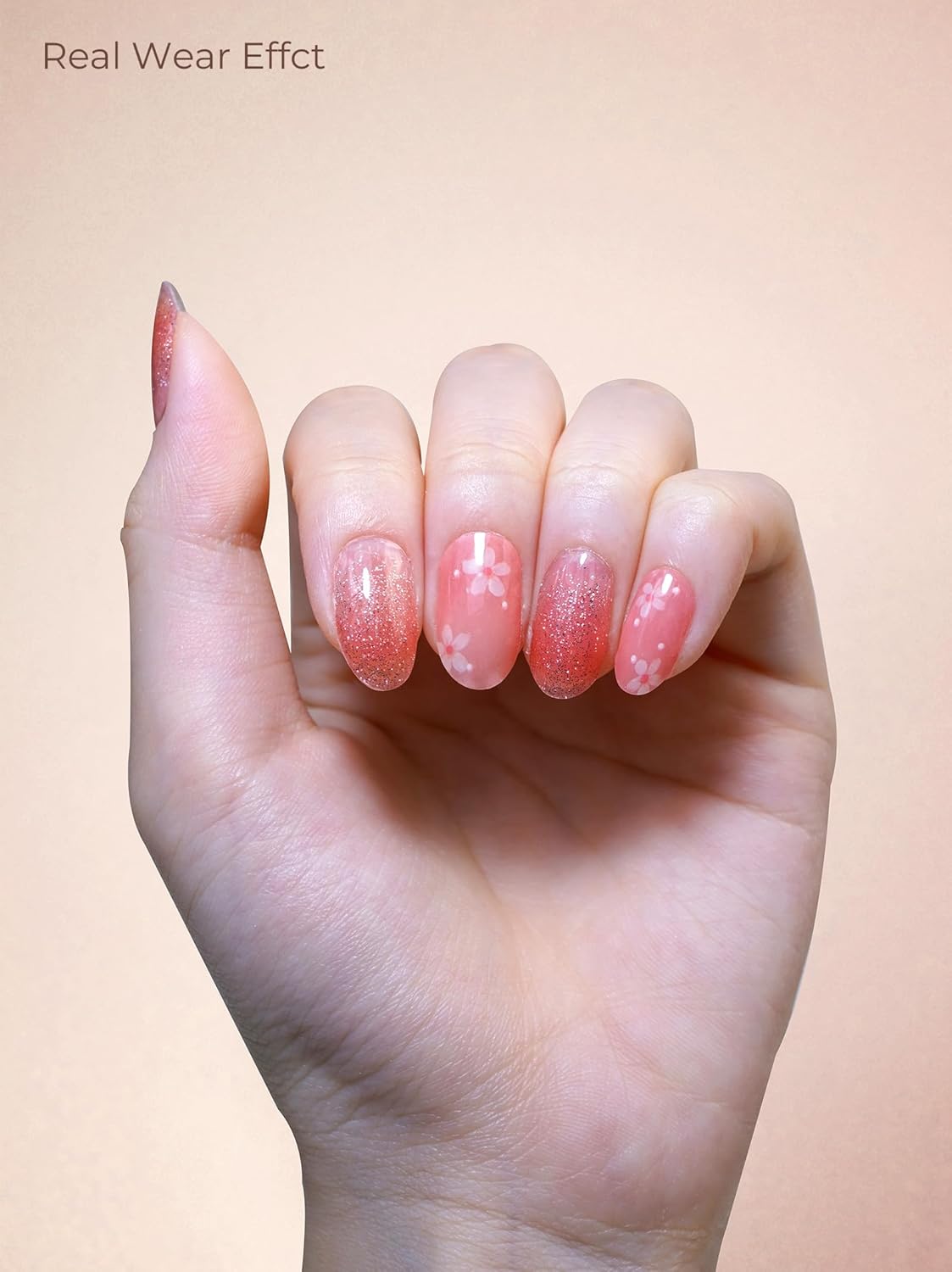 Pre Cured Gel Nail Strips - 44PCS Salon Quality Gel Nail Stickers - Long Lasting Polish Wraps for Women no UV Light Needed Easy Apply& Remove (BloomPink)