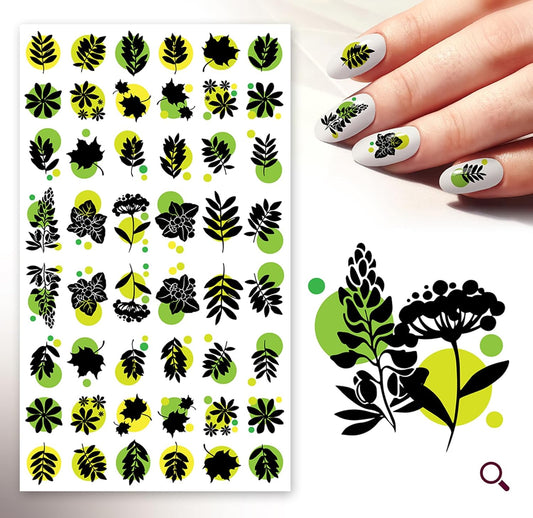 Nail Stickers Decal Transfers (5 Sheets) FLONZNAIL Small Leaves Vintage Style