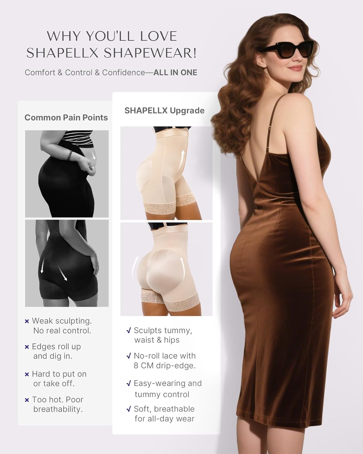 SHAPELLX Shapewear for Women Tummy Control Faja Body Shaper Butt Lifting Plus Size Shapewear Colombianas Moldeadoras
