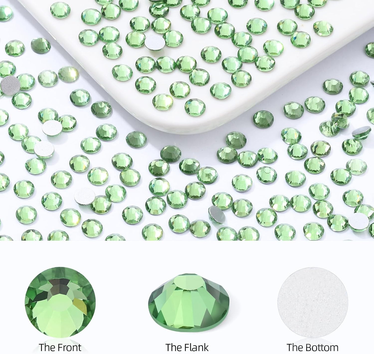 Light Green Flatback Rhinestones, Glass Rhinestones for Nail Art and Craft, Glue Fix, Loose Crystal Gemstones(Lt.Green, SS30, 576pcs, 6.4-6.6mm)