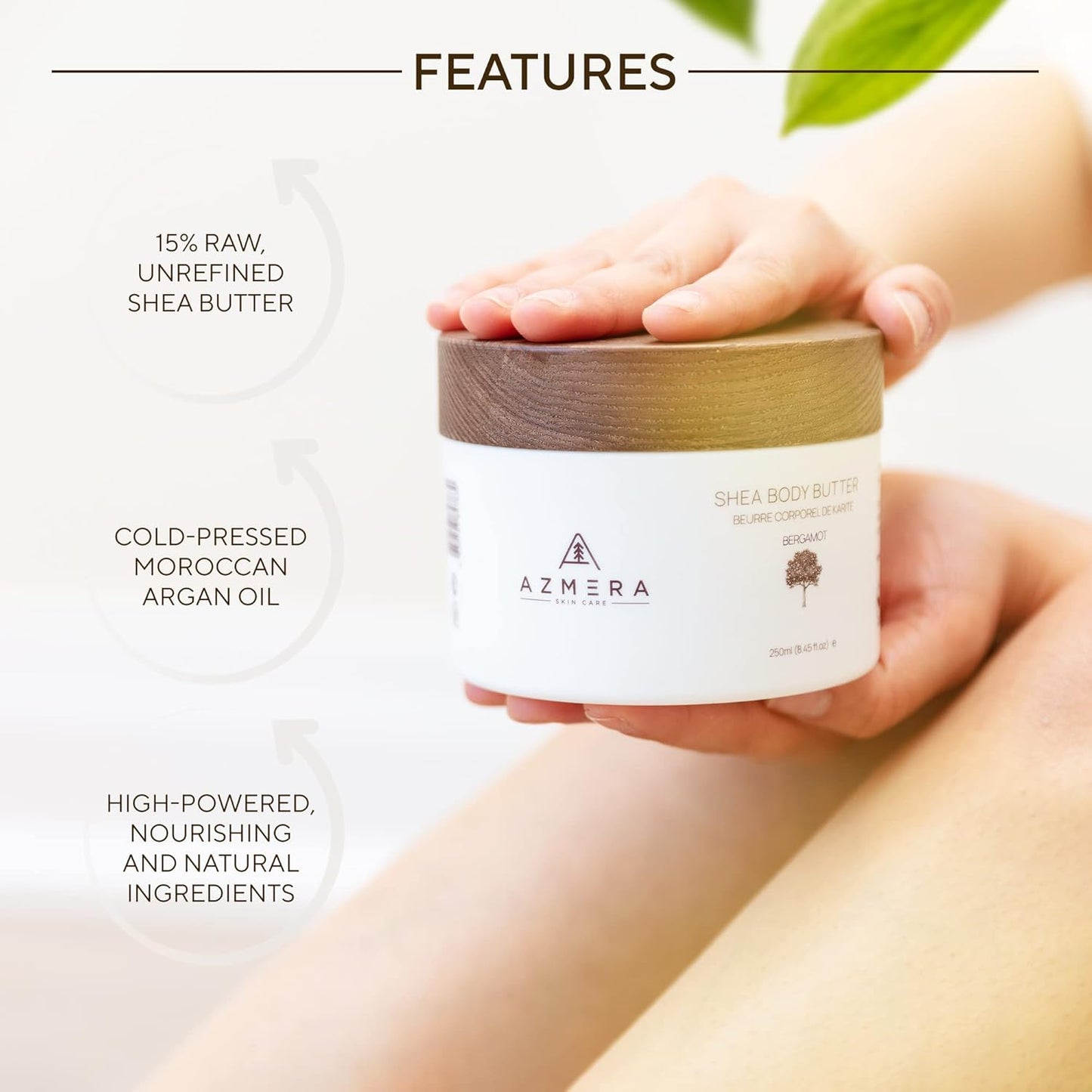 AZMERA Handcrafted Whipped Shea Body Butter – Luxurious Moisturizer for Dry, Sensitive Skin with Bergamot, Argan Oil & Vitamin E – Vegan, Non-Greasy Skincare – 8.82 oz