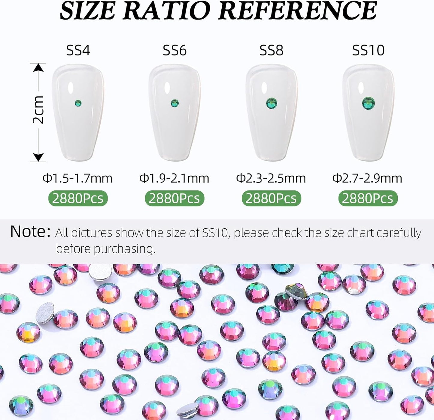 Green Volcano Flatback Rhinestones, Glass Rhinestones for Nail Art and Craft, Glue Fix, Loose Crystal Gemstones(Green Volcano, SS4, 2880pcs, 1.5-1.7mm)