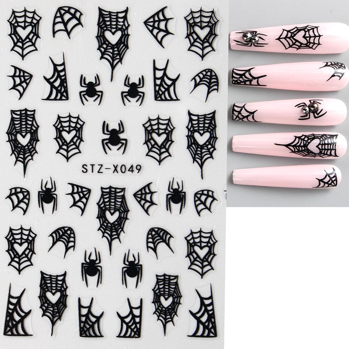 6 Sheets Halloween Nail Art Stickers Cute Ghost Nail Decals Black White Spider Web Bat Stars Moon Design Gothic Nail Art Supplies for Holiday Acrylic DIY Nail Decoration