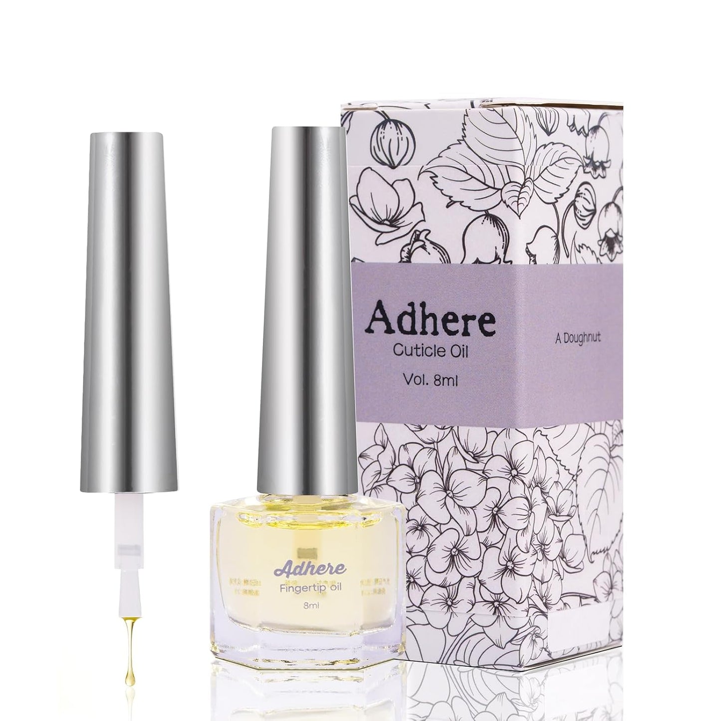 ADHERE Cuticle Oil for Nails Professional Nail Oil 8ML, Jojoba Nail Cuticle Oil Contains Vitamins with Soft Brush, for Nourishing, Hydrating, Dry Rough Nail Care Repair Essential Nail Care（Milky）