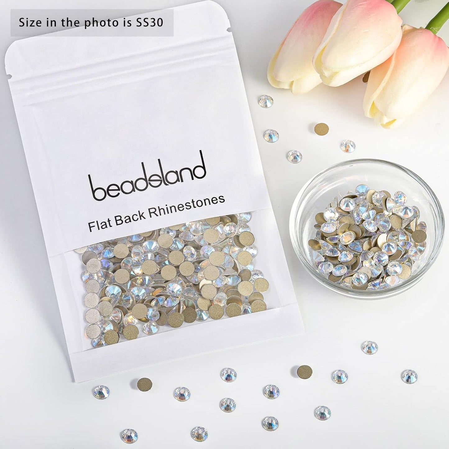 beadsland Flat Back Crystal Rhinestones Round Gems, Blue Moonlight (6.4-6.6mm) SS30/288pcs