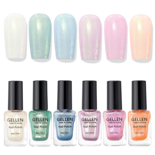 GELLEN Shimmer Pastel Nail Polish, Buildable Sheer Natural Regular Nail Polish Quick Dry Translucent 6 Colors Set for Acrylic Natural Nails Home Salon, Non Gel, Chip Resistant, Hema Free, Non-toxic