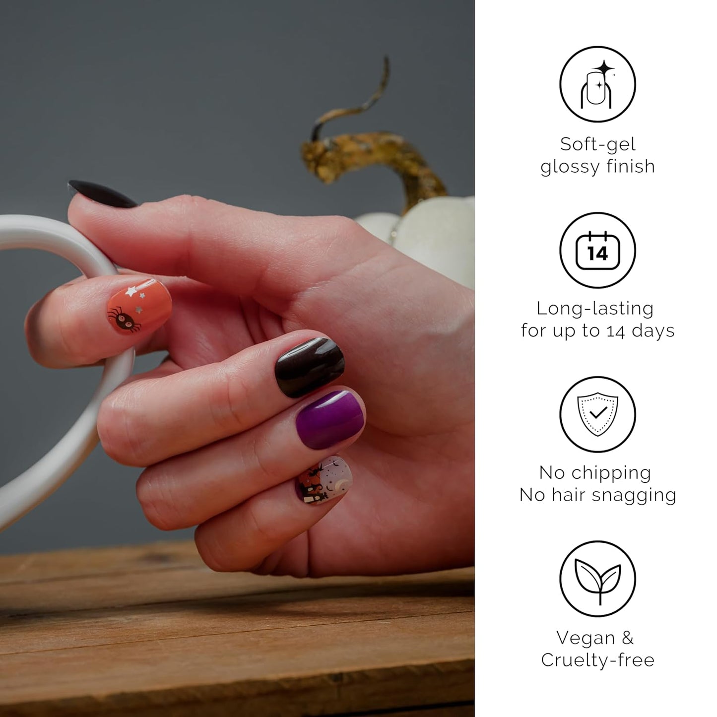 NAILOG Semi Cured Gel Nail Strips 34 pcs| Buy 2 Get 1 UV Lamp | Long Lasting Nail Polish Sticker Wraps with Glossy Gel Finish, Dark Moon Night