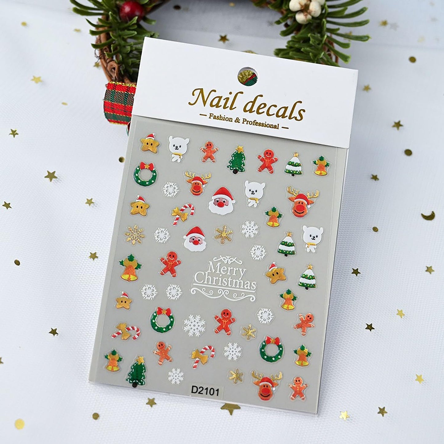 Christmas Nail Stickers 3 Sheret Christmas Nail Art Stickers DIY Self-Adhesive 3D Embossed Stickers with Santa Reindeer Snowman Bells Snowflake Bow Tree Designs Winter Christmas Nail Art Decorations