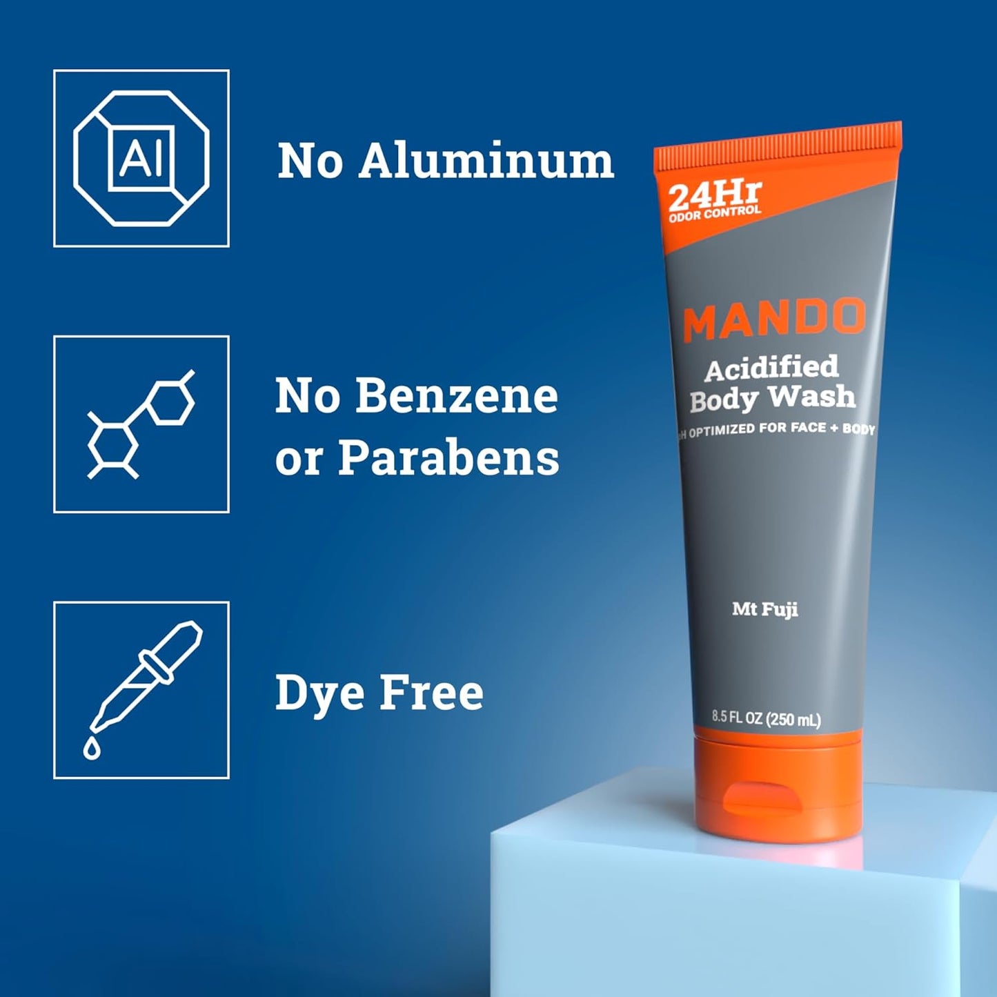 Mando Odor Shield Body Wash - 24 Hour Control - Removes Odor Better than Soap - SLS Free, Paraben Free, Skin Safe - 8.5 Ounce (Pack of 2) (Mt Fuji)