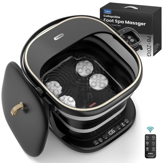 Puboo Collapsible Foot Spa Bath with Heat, Remote & Timer, 16 Massage Balls, Support Rods – Heated Pedicure Soaking Tub for Stress Relief, US Size Up to 11