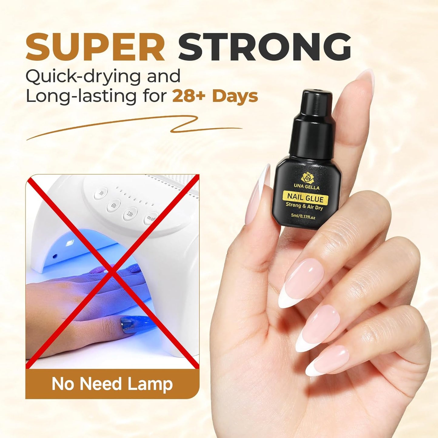 UNA GELLA Fast Drying Super Strong Nail Glue for Press Ons(5ML*3PCS) Acrylic Nails Tips No U/V Light Needed Press On Nail Glue Salon Quality Professional Nail Glue Home DIY with Opener, Drip Use