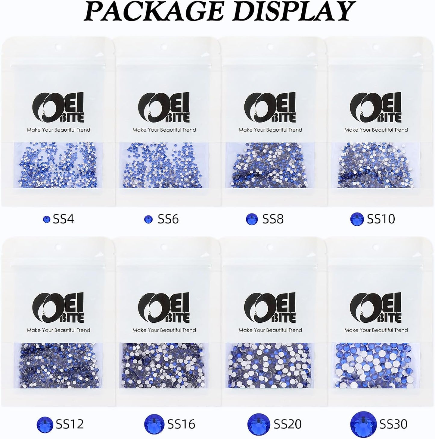 Sapphire Flatback Rhinestones, Glass Rhinestones for Nail Art and Craft, Glue Fix, Loose Crystal Gemstones(Blue, SS10, 1440pcs, 2.7-2.8mm)