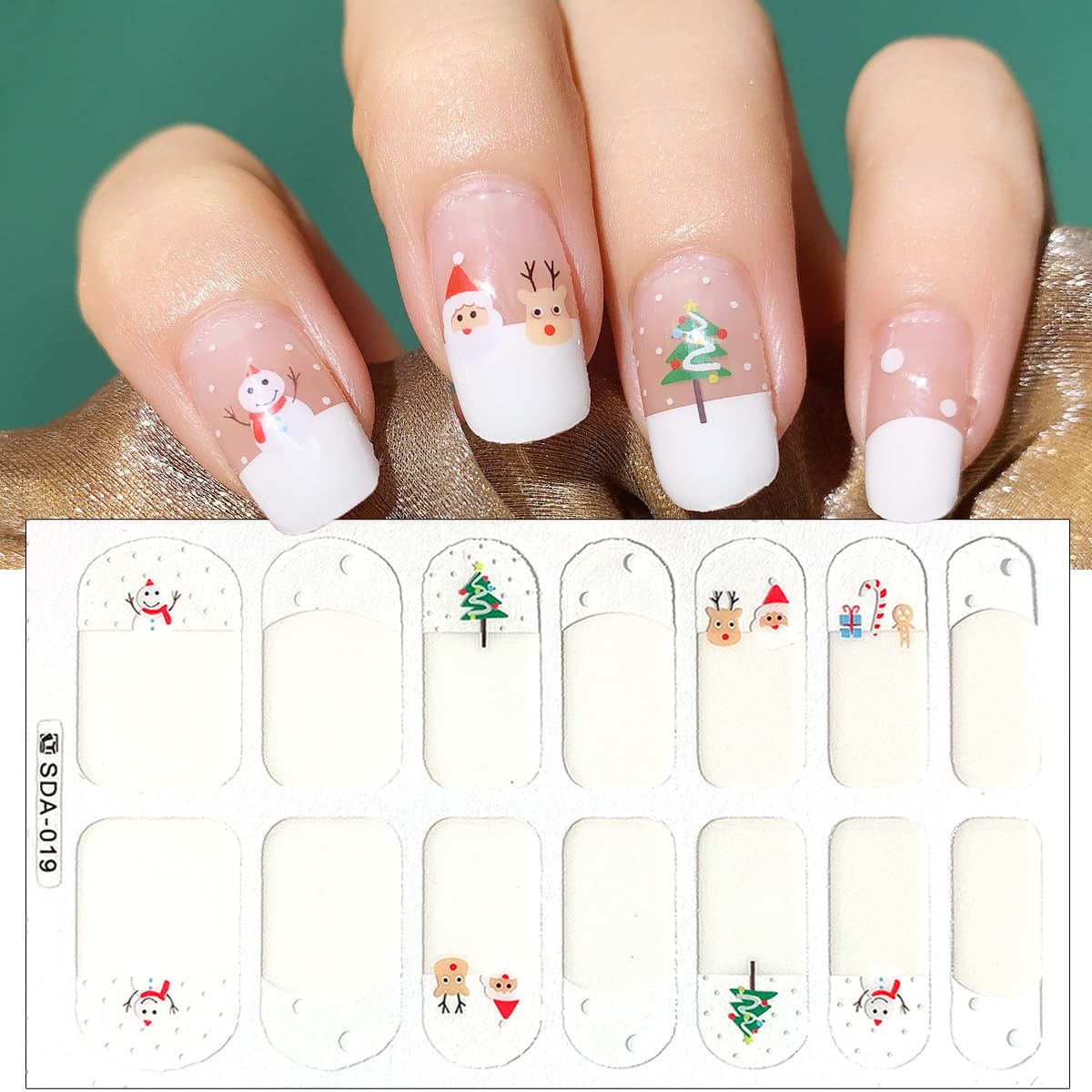 6Sheets Christmas Nail Wraps 3D Snowman Polish Strips Self-Adhesive Winter Gel Stickers Santa Claus Xmas Bell Reindeer Design for Nails Decorations