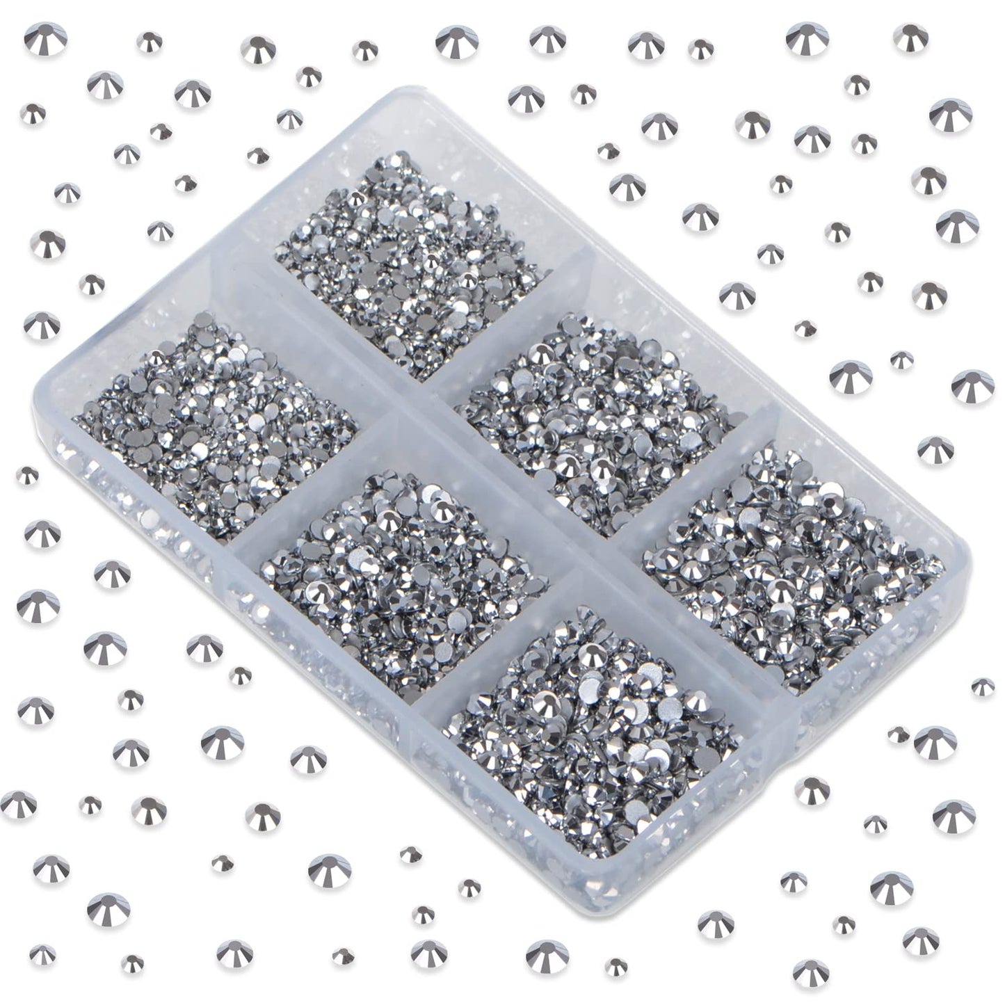LPBeads 6000 Pieces Metallic Silver Non Hotfix Rhinestones 6 Sizes Round Crystal Glass Flat Back Rhinestones with Tweezers and Picking Pen for Nail Art Crafts Clothes Bags DIY